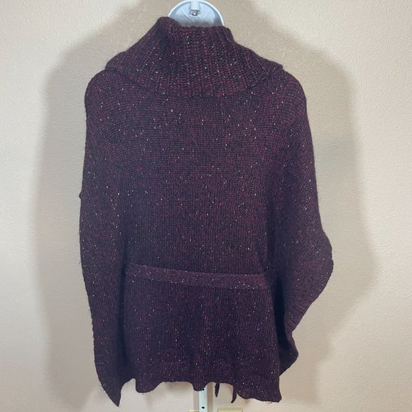 White House Black Market Poncho Sweater Mohair Wool Marled Knit Belted Metallic - Picture 8 of 13